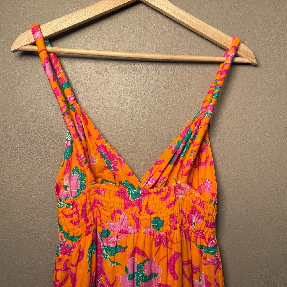 10 Crosby Derek Lam Cecelia Tiered Printed Linen-blend Orange Midi Dress Size 4 - Picture 11 of 16